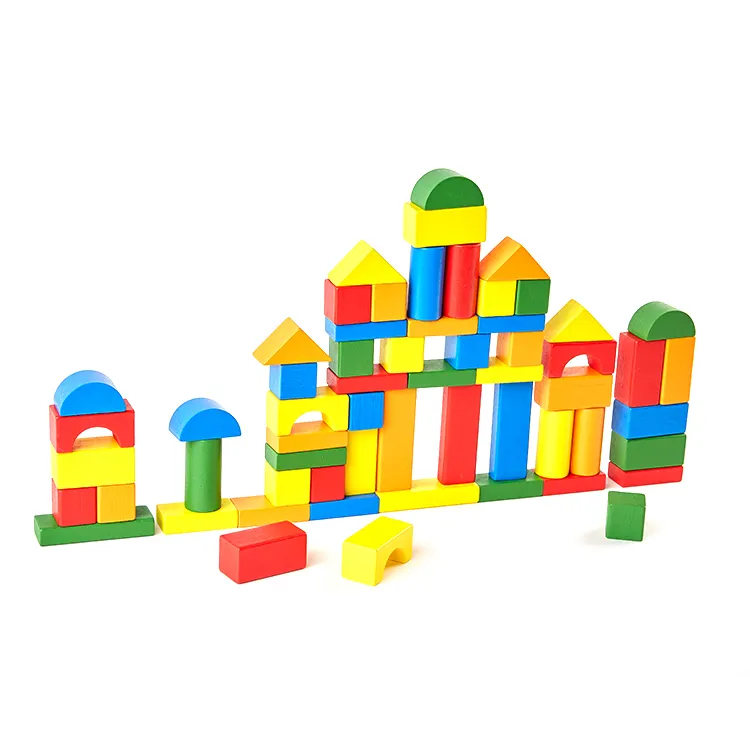 Hot Sale Best Quality Drum Box Wooden Brick Set With 60 Pieces Brick House Toy