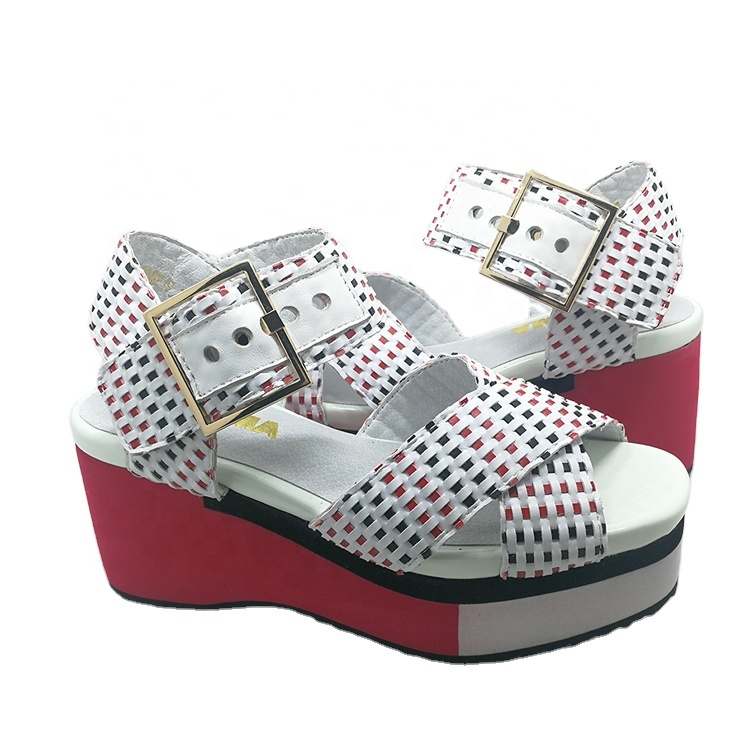 Customized Ladies Brown High-heeled Platform Sandals Women Wedge Sandals Genuine Leather Shoes