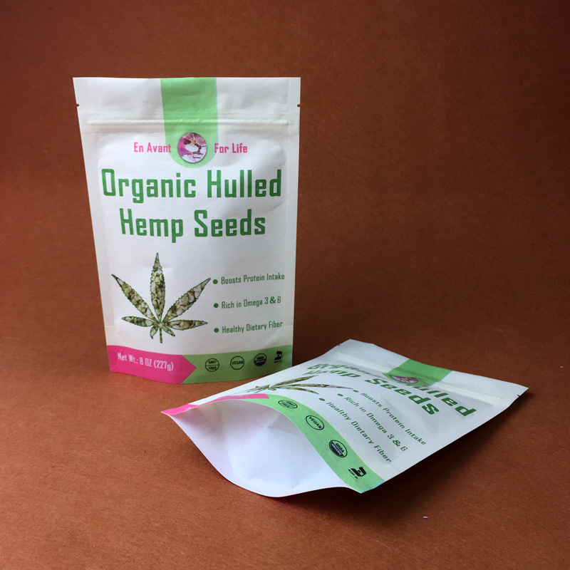 Eco Friendly customized logo recyclable biodegradable PLA kraft paper stand up bag with zipper pouch food packaging