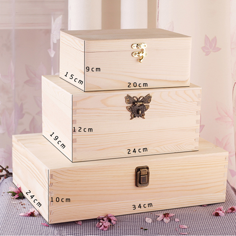 WanuoCraft Unfinished Natural Pine Wood Wooden Gift Storage Box Jewelry Packaging Case