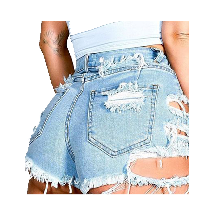 New Fashion Wholesale Womens Jean Shorts High Waist Buttocks Irregular Torn Ripped Stretch Denim Short Jeans Pants For Woman