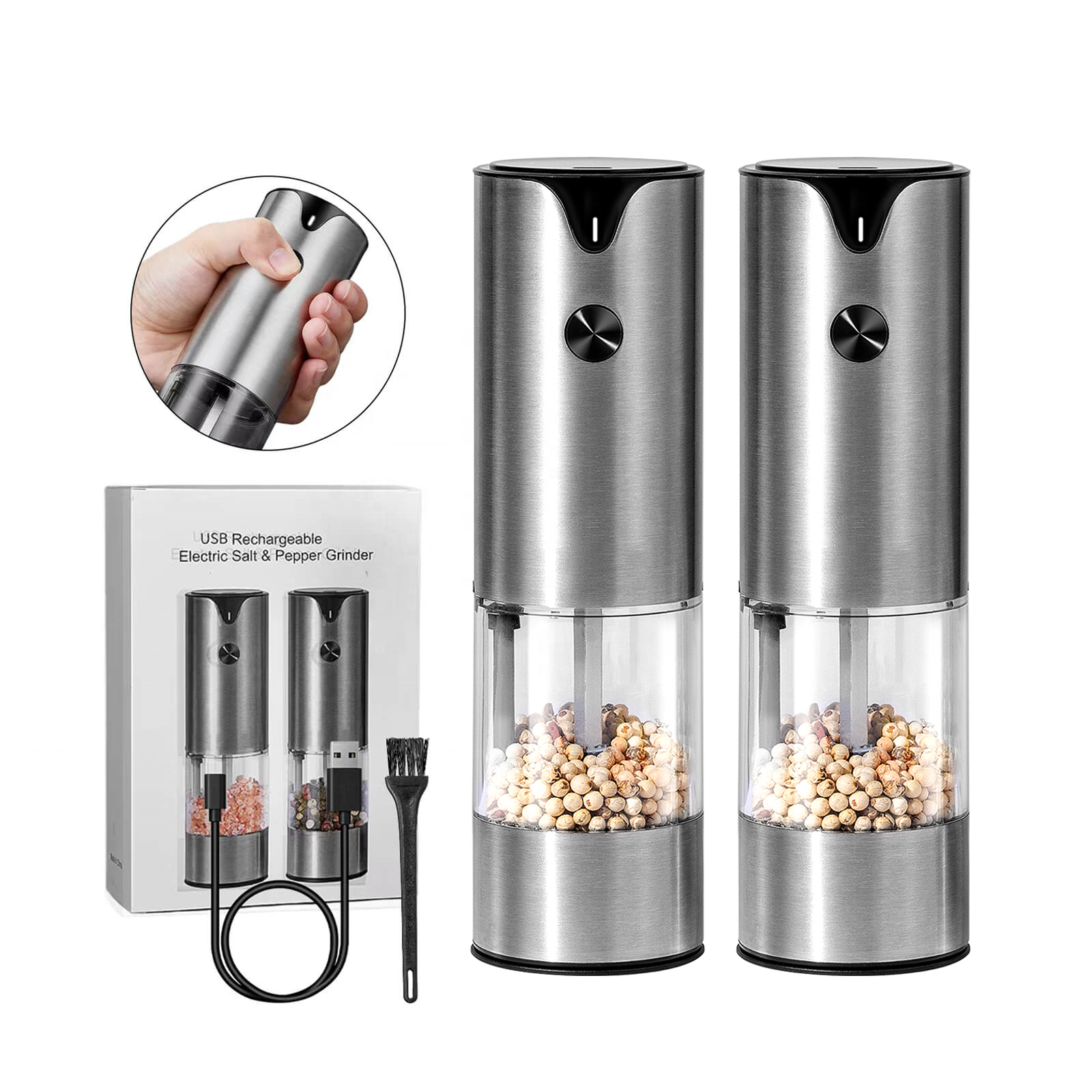 Wholesale Automatic Black Pepper Grinder Stainless Steel USB Rechargeable Electric Salt And Pepper Grinder Set