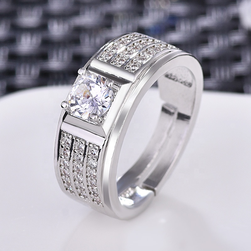 2021 Hot selling trendy jewelry vintage crystal zircon silver plated open rings men wedding engagement diamond adjustable ring