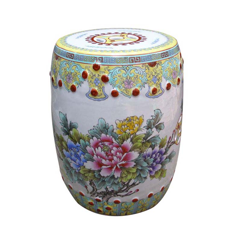 Chinese High-end Hand-painted Antique Peony Blossoming Garden Stool Porcelain stool