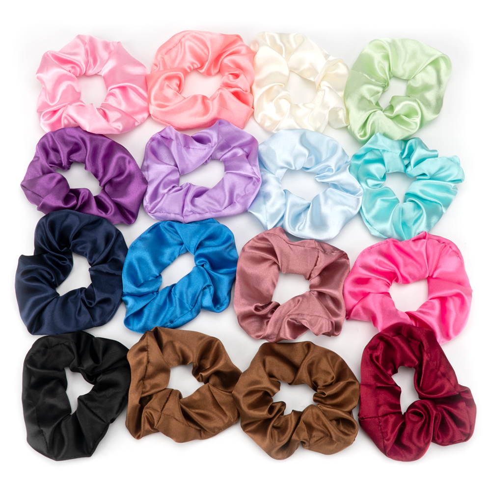Factory Hair Accessories Custom Design Solid Color Satin Silk Elastic Hair Scrunchies