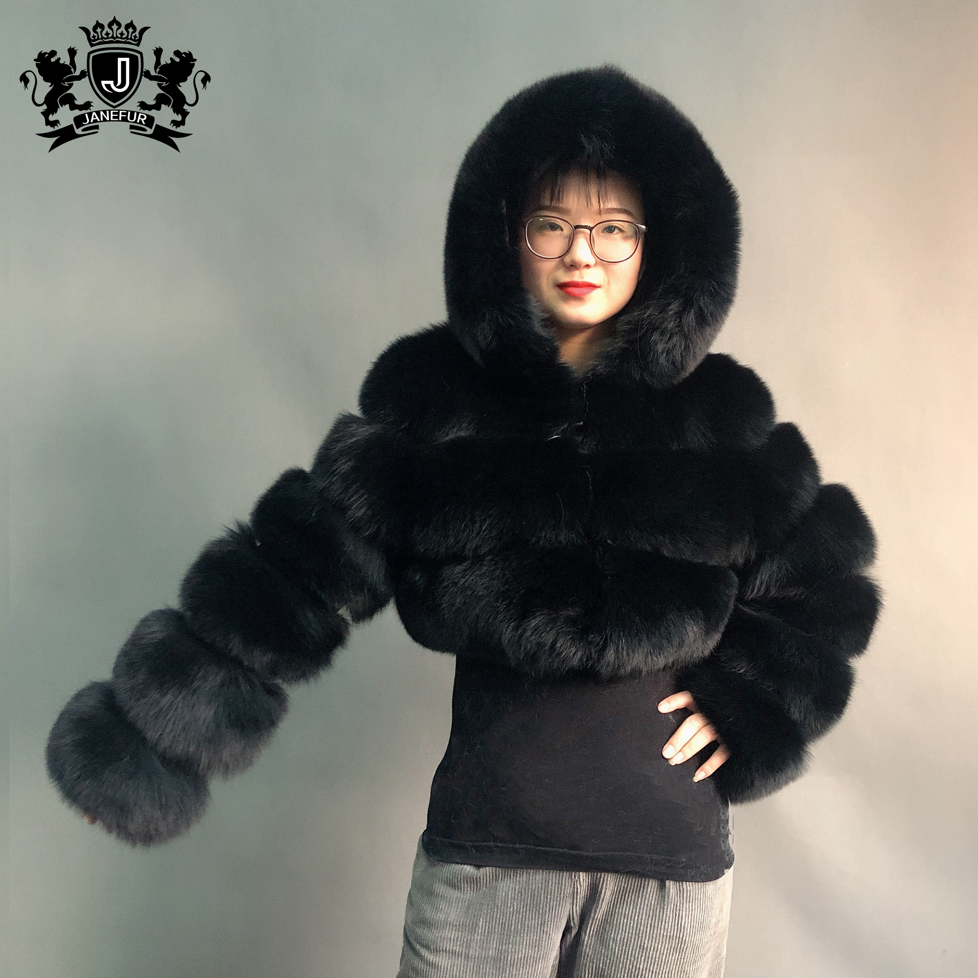 Зимнее женское меховое пальто Janefur, оптовая продажа, куртка из лисьего меха, пальто для интима, женское модное Укороченное пальто из натурального Лисьего меха