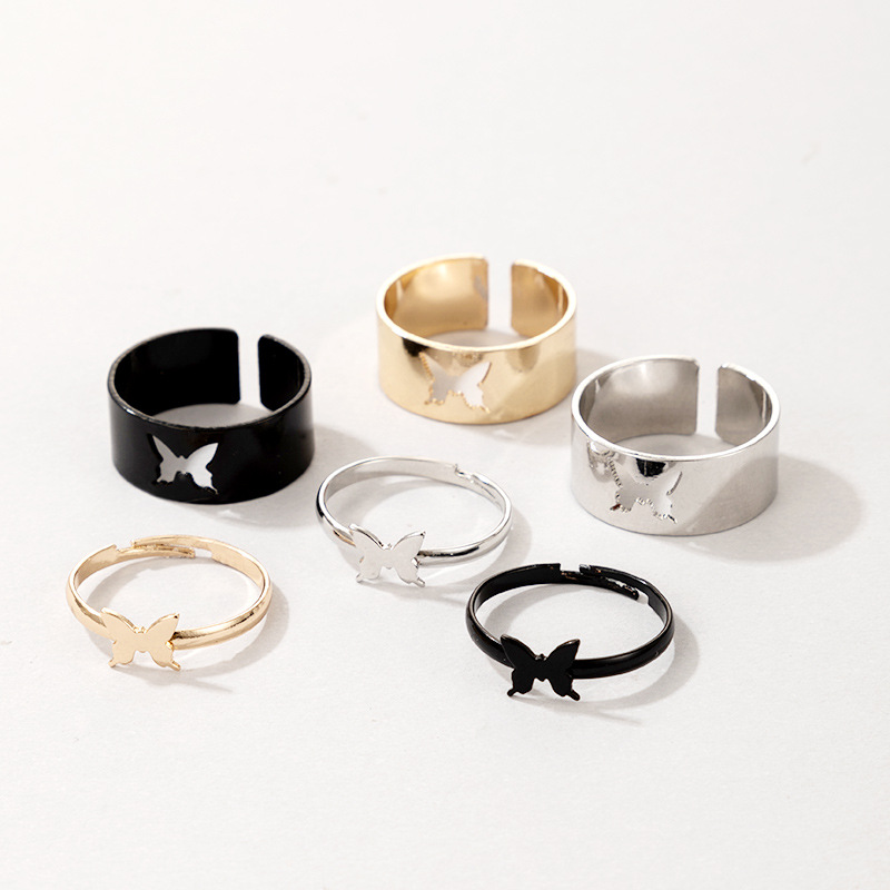 Hot sale butterfly ring set creative hollow ins personality punk style couple ring opening ring