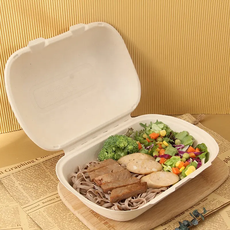 Sugarcane Bagasse Take Away Food Container Biodegradable Food Packaging Box Disposable Paper Food Box