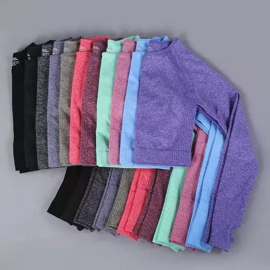 S-XXL Бесшовные дышащие комплекты для фитнеса и йоги с длинными рукавами, женская одежда для тренировок и фитнеса, топы для йоги