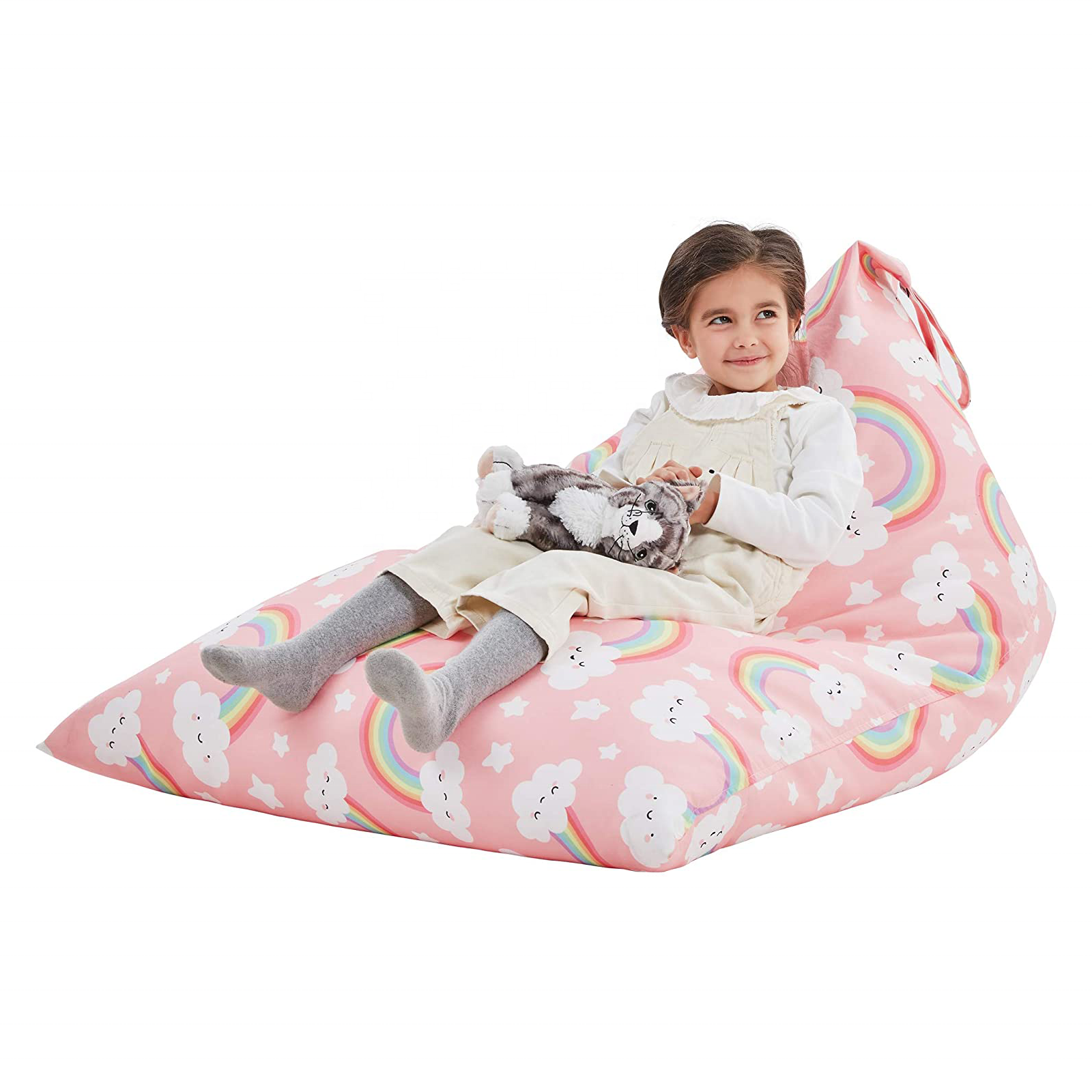 Pink Baby Cotton Canvas Rainbow Kids Bean Bags Chairs Covers