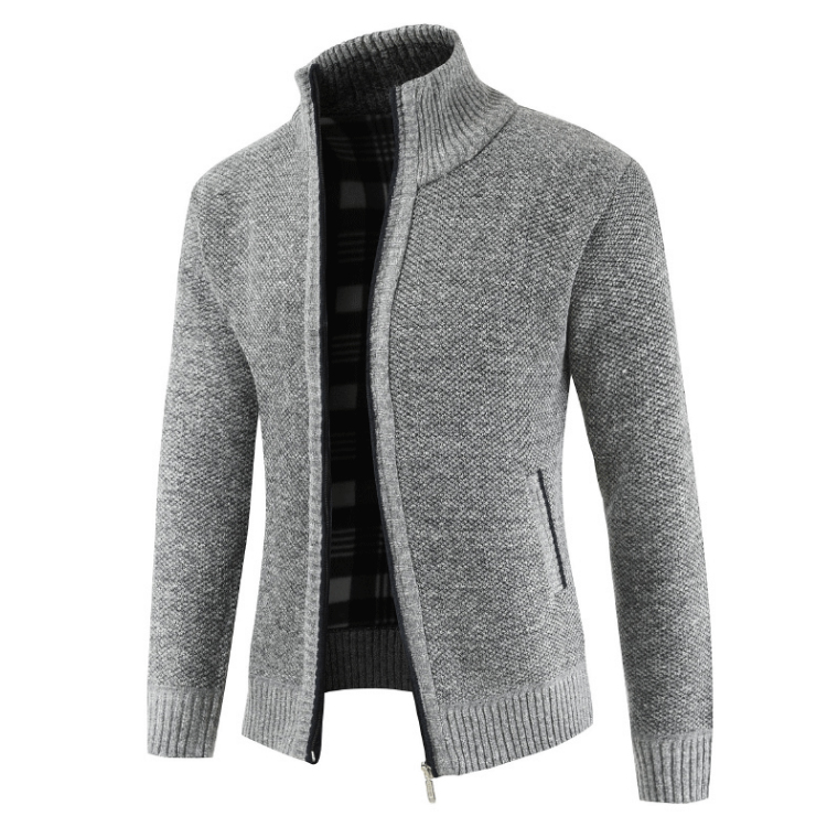 Hot Sale Plain Colors Stylish Bomber Jacket Standing Collar Long sleeves Cardigan with Zipper Knit Men Sweater