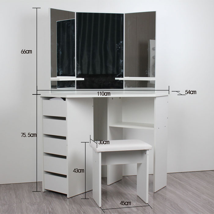 White Wooden Modern Mirrored Vanity Dressing Table Finely Processed Makeup Vanity