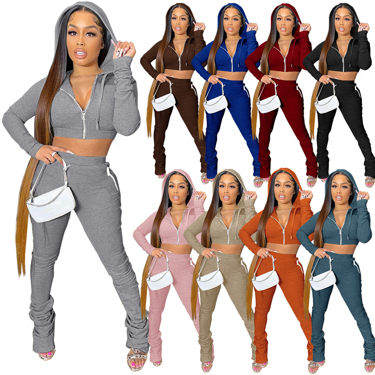 Plus Size Girls' Jacket 2 Piece Pant Jogger Sets Trench Fashion Trendy Coats For Ladies Winter Crop Coats Women Baseball Jackets