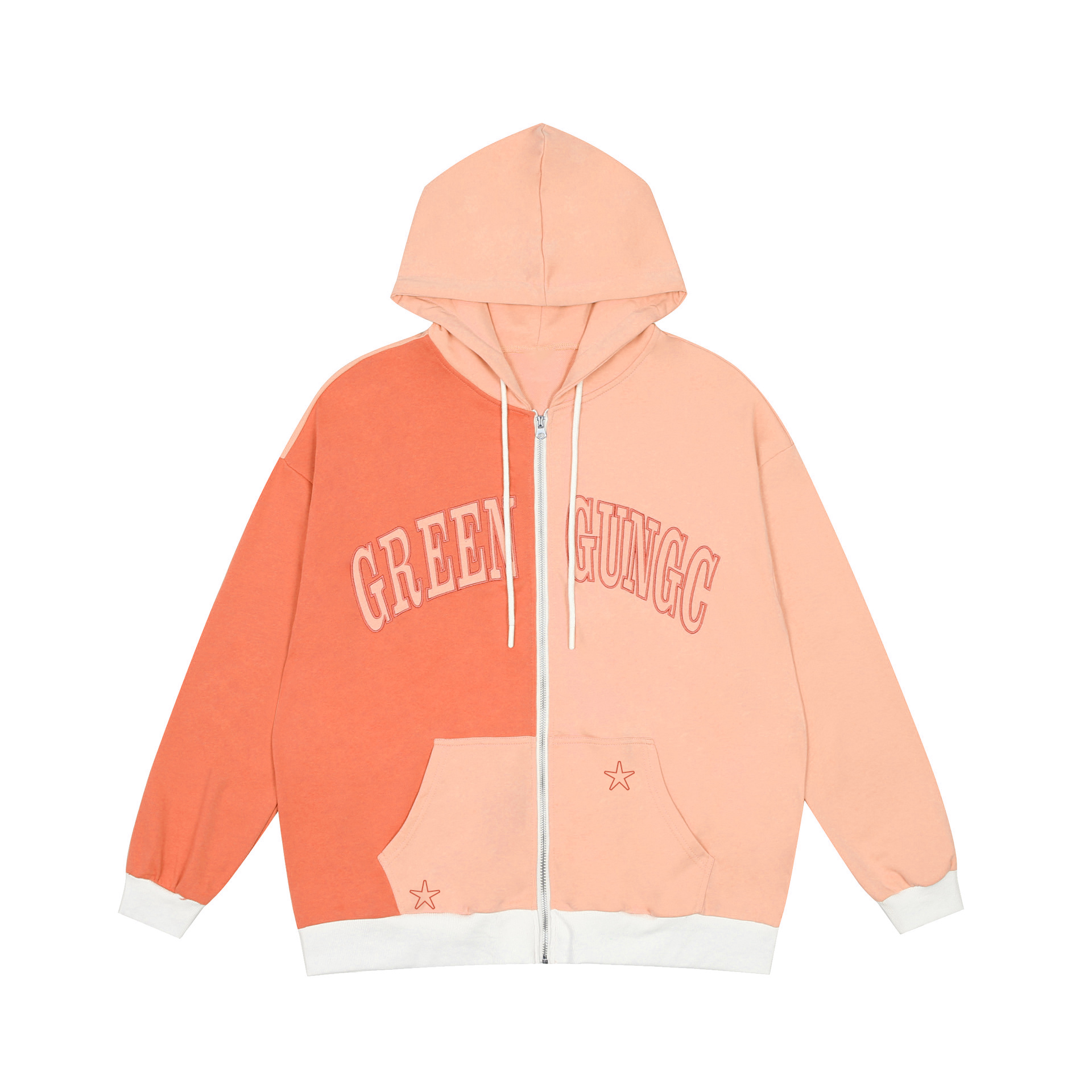 Patchwork Color Zip Up Hoodies Custom Logo Heavyweight Embroidery Graphic Mens Cotton Zipper Hoodie