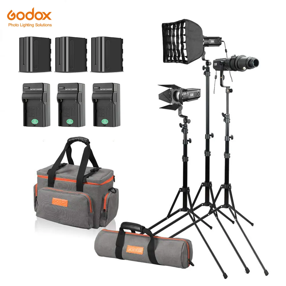inlighttech Godox S30-D 90W Focusing LED Spotlight with Accessories Kit 5600 Color Temperature,CRI 96+,Continuous LED Light for