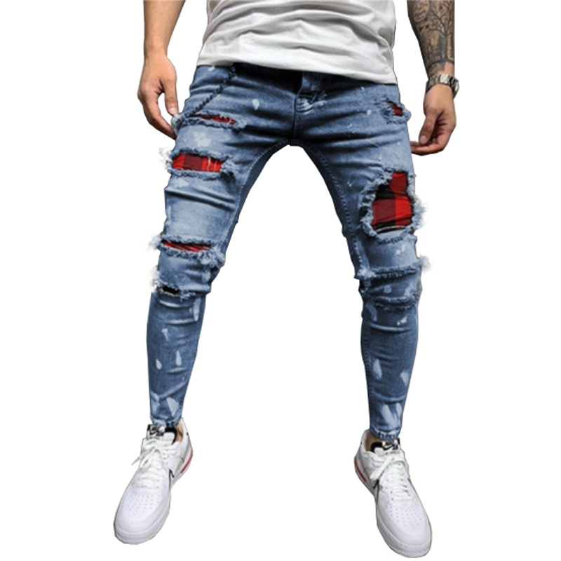 OEM High Quality Custom Logo Designer Full Length Casual Style OEM Distressed Rip Denim Men's Jeans