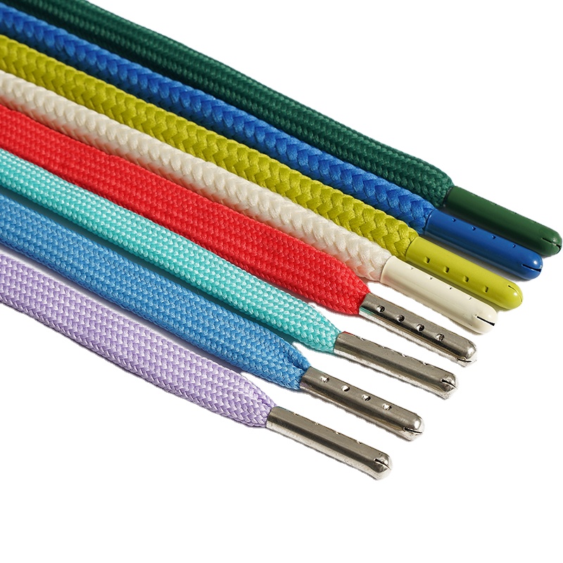 wholesale custom colored round flat hoodie cord drawstring cord with tips end