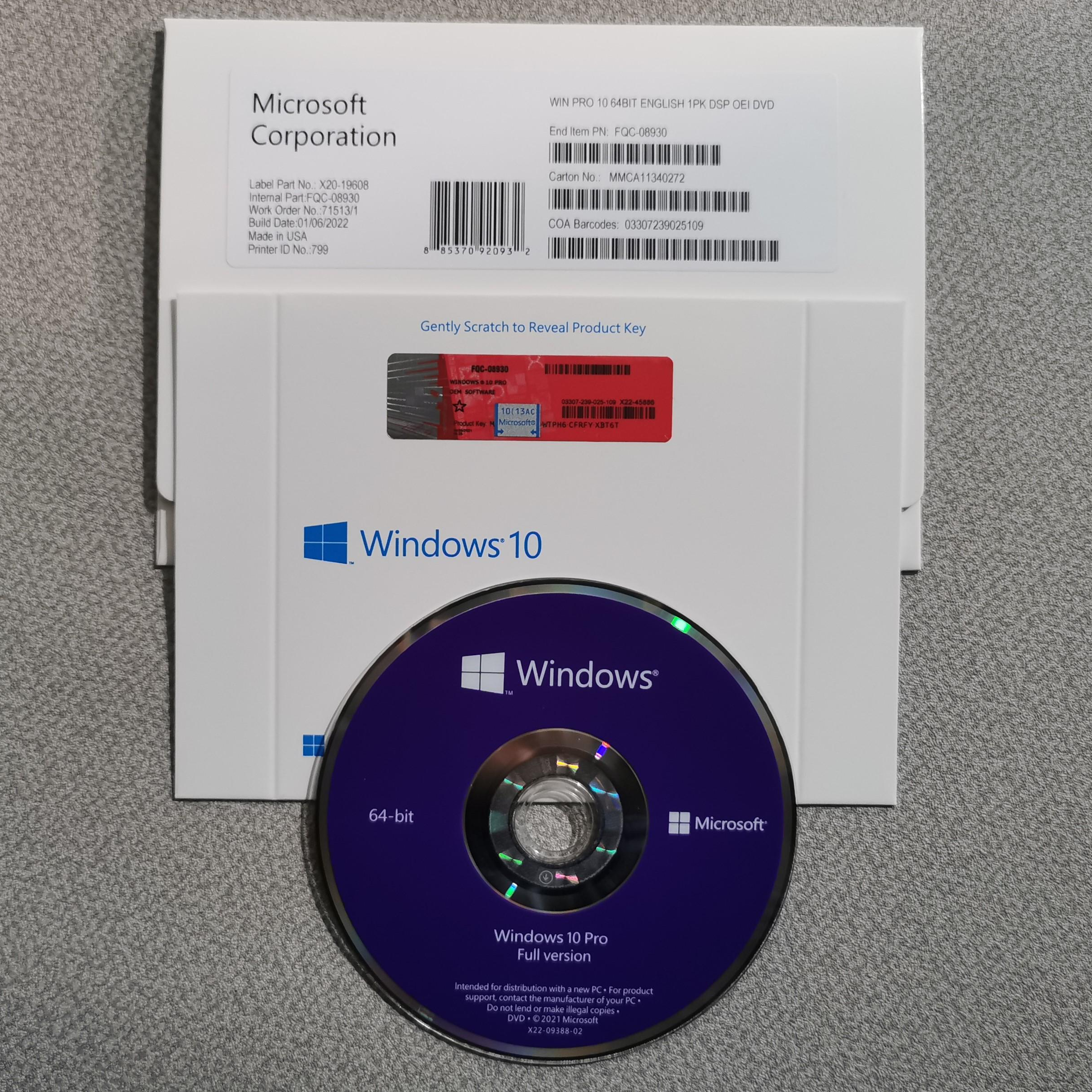 OEM Window 10 Pro DVD полный пакет многоязычный