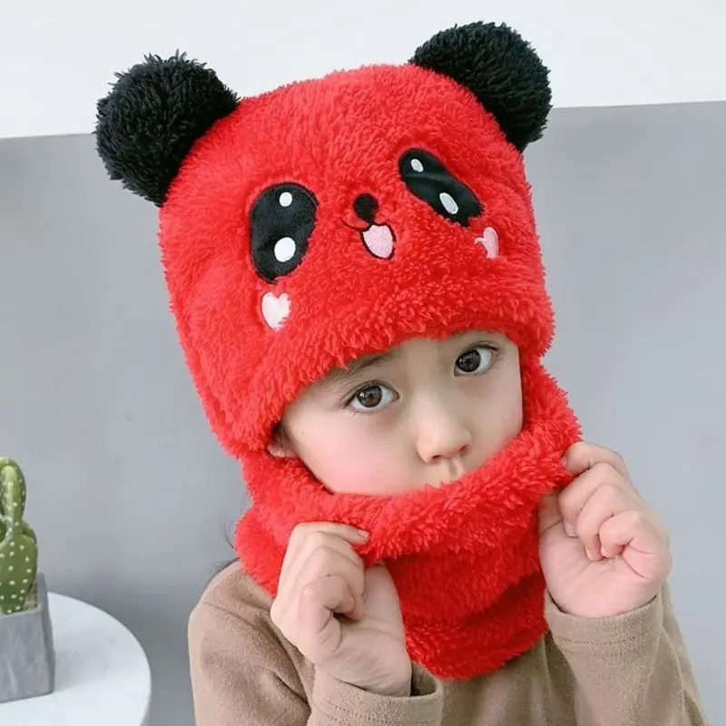 Cartoon Panda Thick Warm Winter Beanie Ear Cap Hat And Scarf Kid Baby Winter Hat