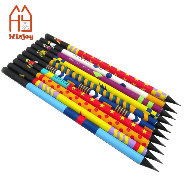Custom high quality black wood pencil with eraser,4 color sport print graphite #2 HB pencil for school and office.