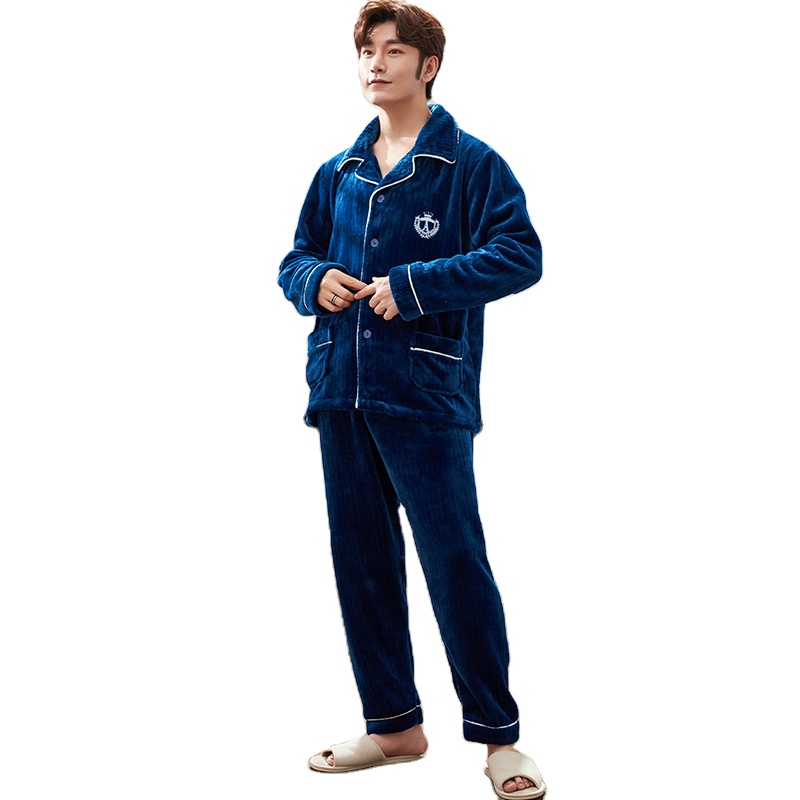 Winter coralline pajamas men's winter flannel warm flannel home suit