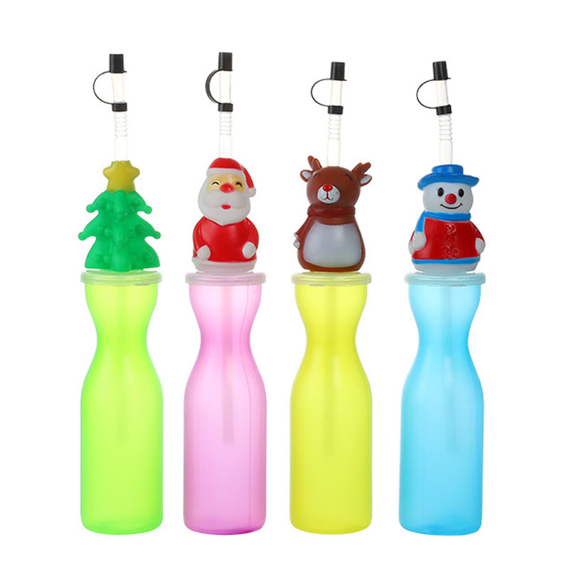 Promotional Plastic Christmas Cups Bubble Tea Cup Disposable Christmas Cartoon Cup With Lid And Straw