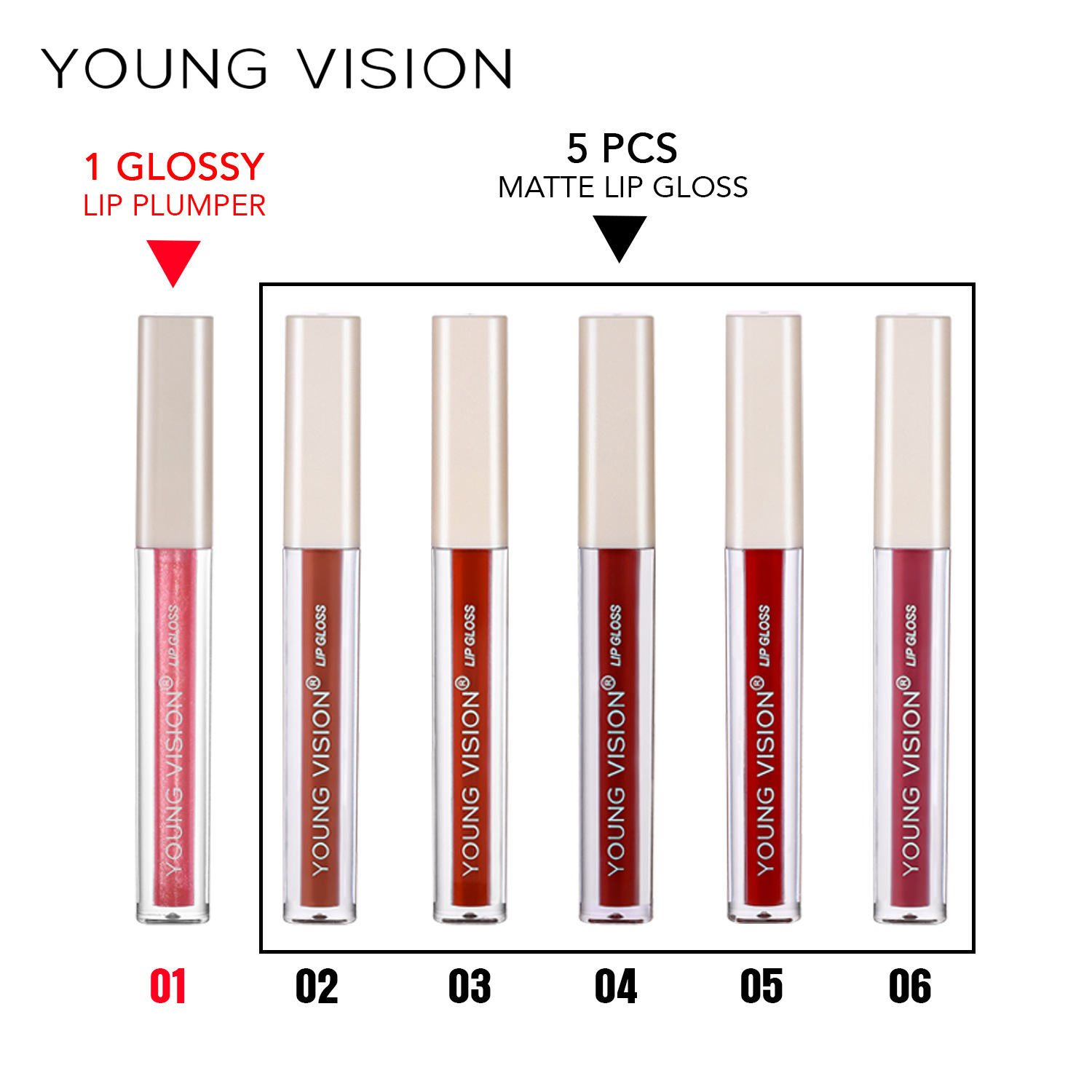 YOUNG VISION Overlook 6 Color suit lip gloss No stain on cup 1 Mirror lip gloss +5 Matte Lip Glaze