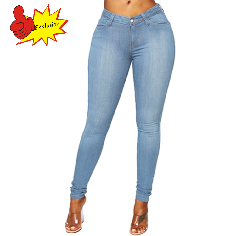 ANXIN XUEYU Women Jeans Mid Waist Stretch Skinny Denim Pants Autumn Winter Blue Retro Washed Elastic Slim Pencil Trousers