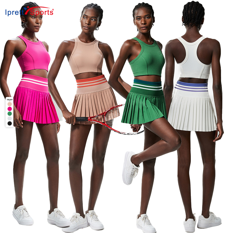 Stylish Pleated Tennis Skirt with Matching Racerback Crop Top - Lightweight and Stretchy Athletic Set for Women