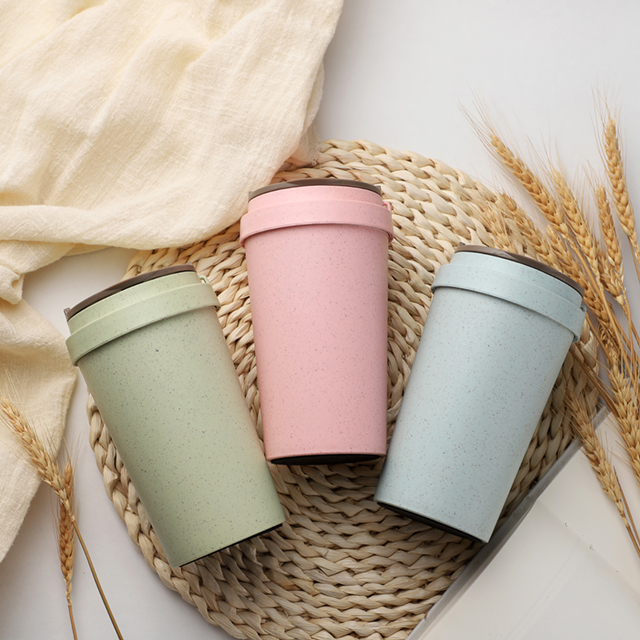 Coffee Mug 400Ml 12OZ Eco Wholesale Biodegradable Wheat Straw Bottle Double Coffee Cup With Lid