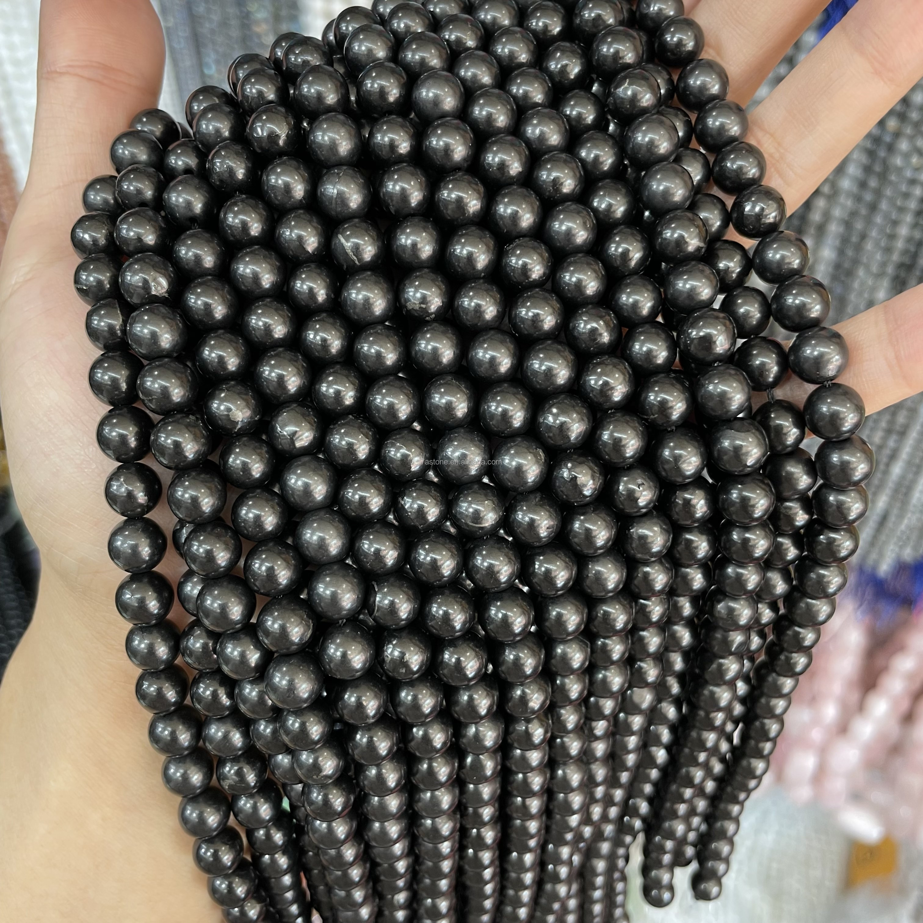 Natural Russia Origin Shungit Stone Loose Round 6/8/10mm Beads Strand Russian Black Shungite