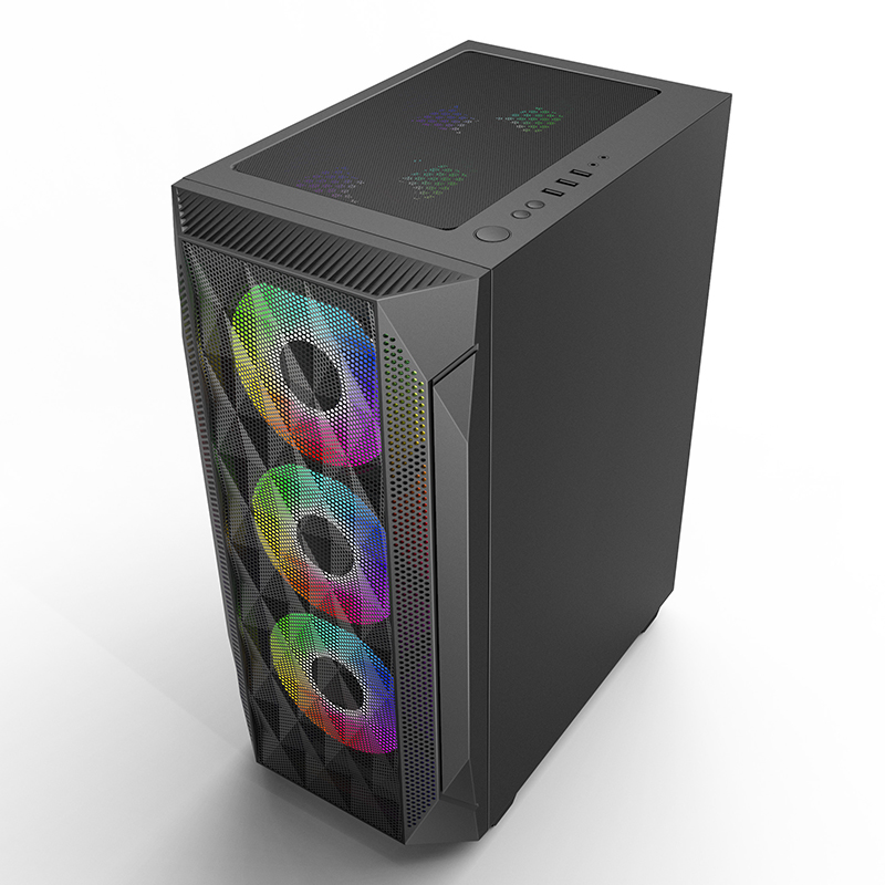 KINGDOM White/Black Gaming pc case computer Tempered glass panel on the left with mesh RGB Fan ATX Mid Tower