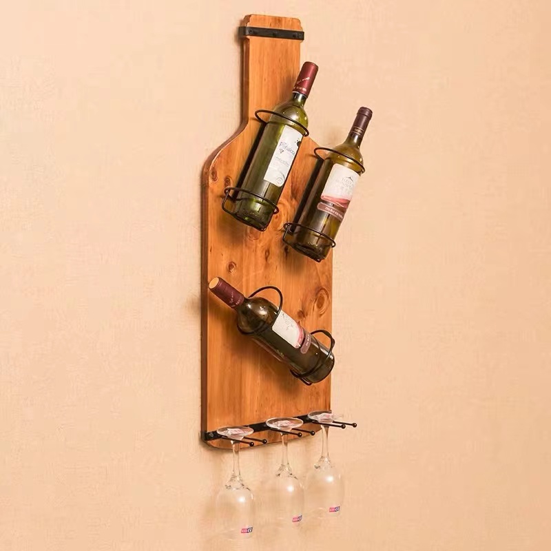 Wholesale Rustic Farmhouse Vintage Industaial wall Mounted Metal Wood Wine