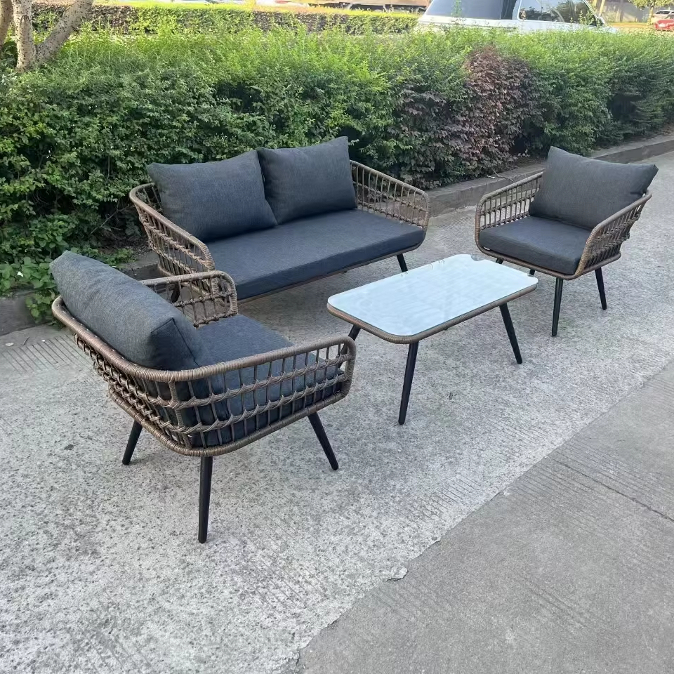 Yoho in Stock Modern 4pcs PE Rattan Garden Sofa Set Steel Outdoor Patio Furniture for Exterior Park Courtyard Villa