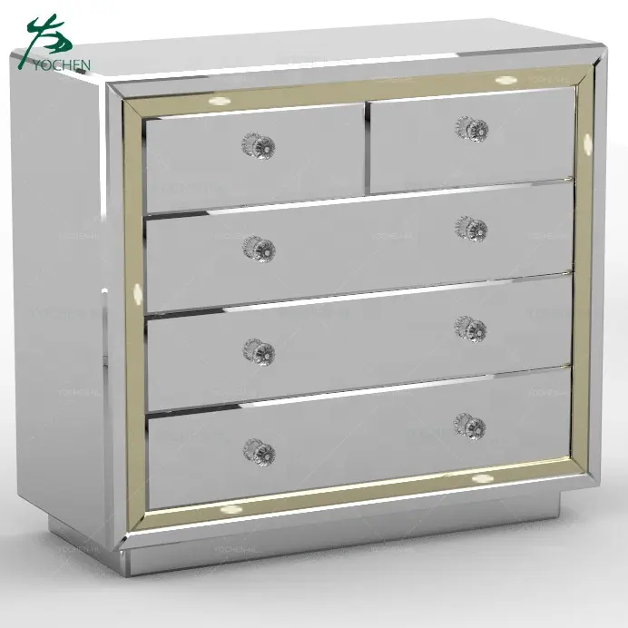 Home furniture storage mirrored cabinet glass chest of drawers for living room bedroom use