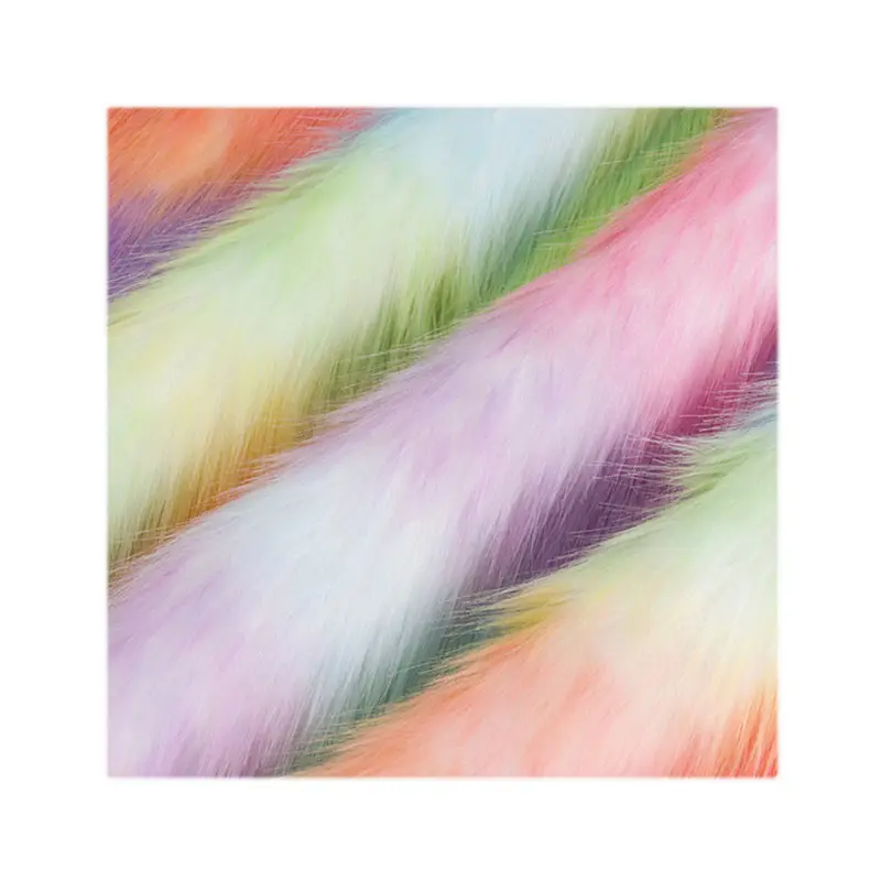Gradient Colorful Wavy Rainbow Furry Faux Fur Fabric Jacquard Fake Fox Fur