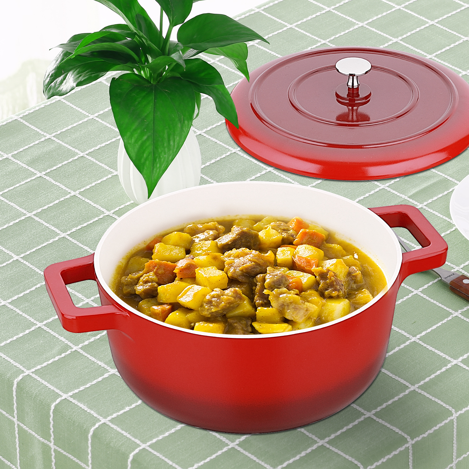 Eco friendly 4QT круглая Индукционная кухонная кастрюля для приготовления пищи кастрюля антипригарная алюминиевая голландская духовка