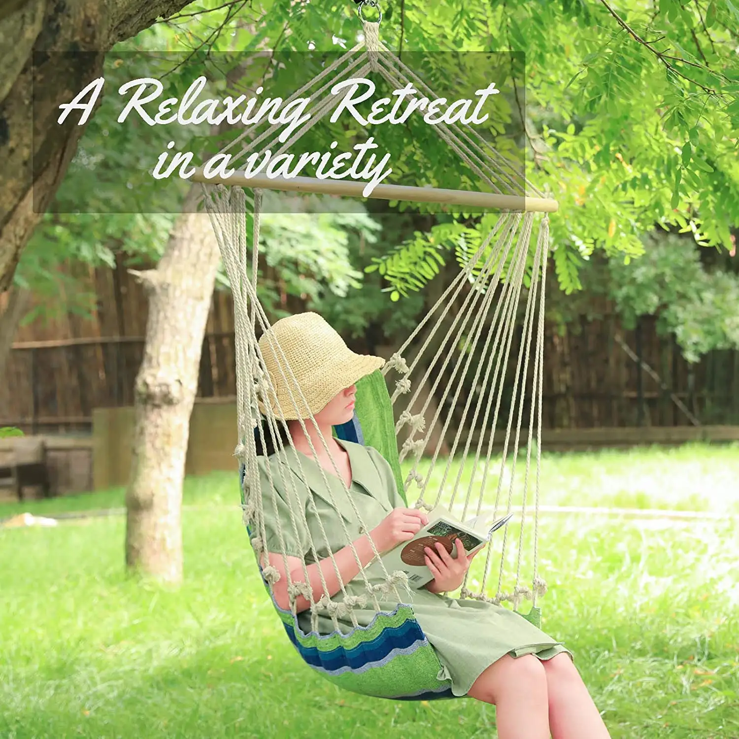 Hammock Chair Hanging Rope Swing with Armrests