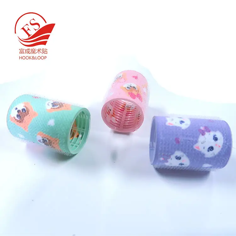 ECO friendly beaury plastic hair accessories roller hook and loop hair rolls with printing