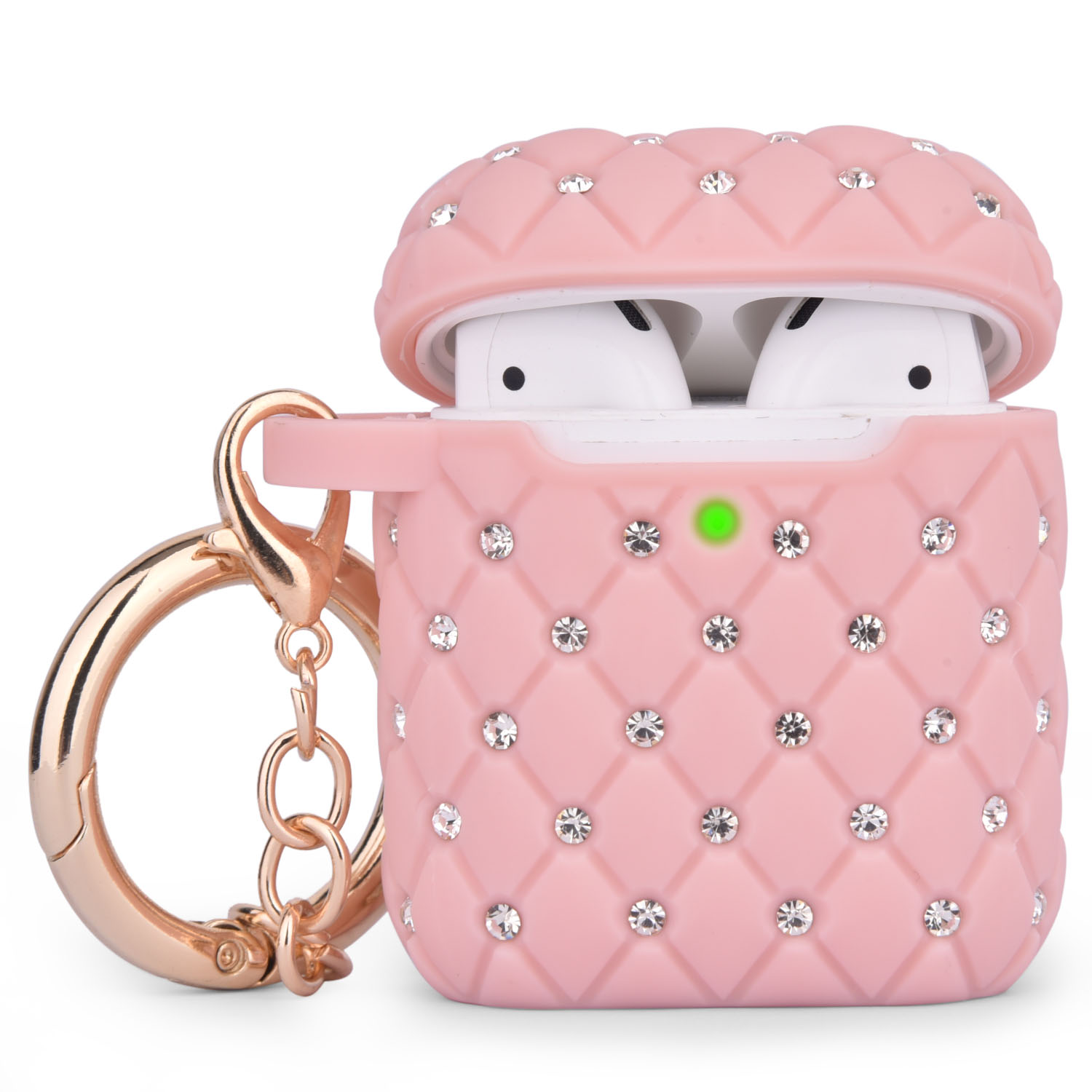 Чехол для Airpods, розовый защитный блестящий чехол со стразами, чехол из ТПУ для женщин и девушек с блестящими кристаллами/брелоками для Apple Airpods 2/1