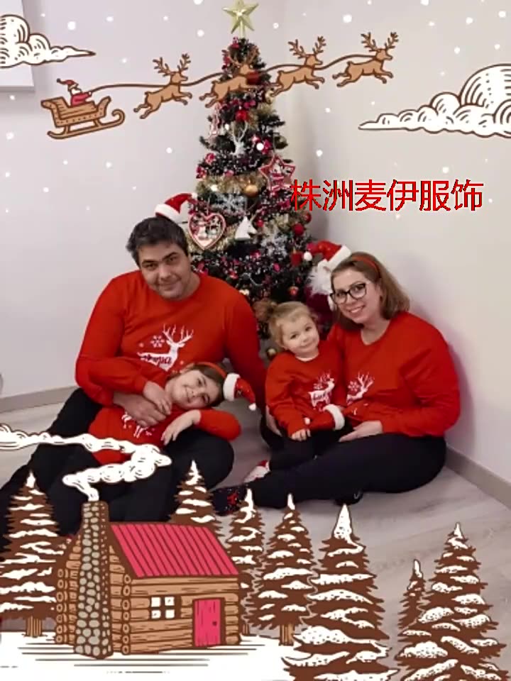 New European and American Christmas Sweater family three member cartoon letter printing round neck long sleeve sweatshirt