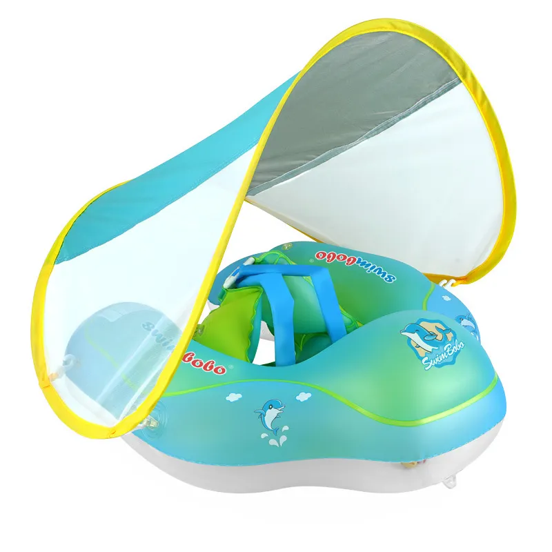 Collapsible Baby Swim Float With Canopy With Adjustable Safety Strap