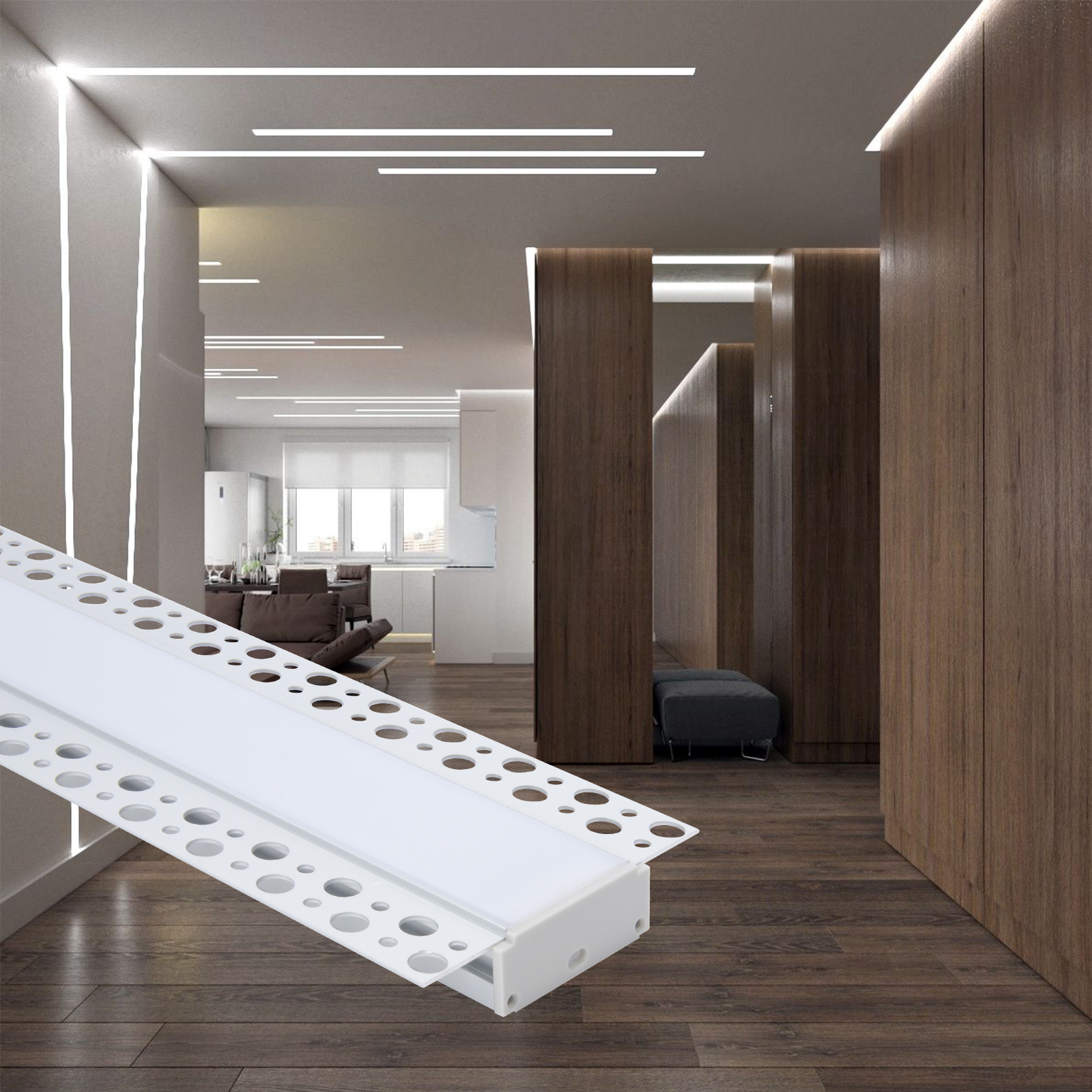 W008 Hot sale plasterboard plaster-in LED channel with diffuser drywall LED profile strips housing for Gypsum/Plaster Recessed
