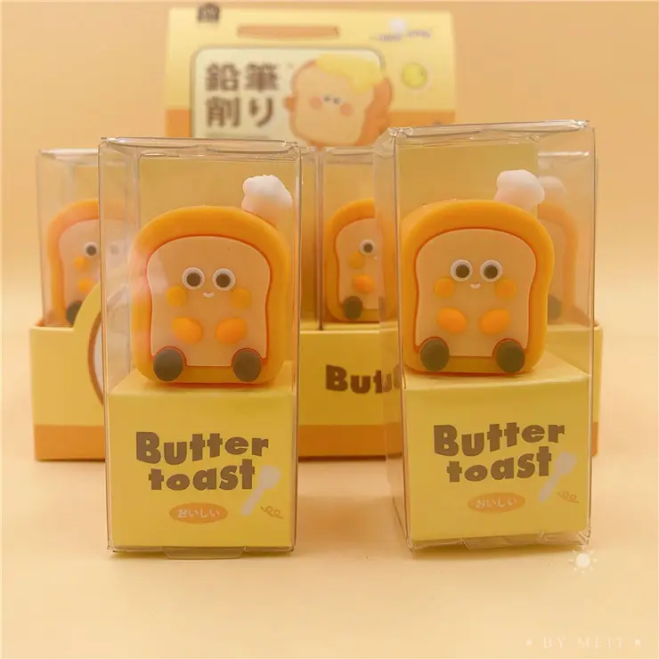 2022 New trending fashion European school and office stationery cute bread shaped silicone pencil sharpener for students