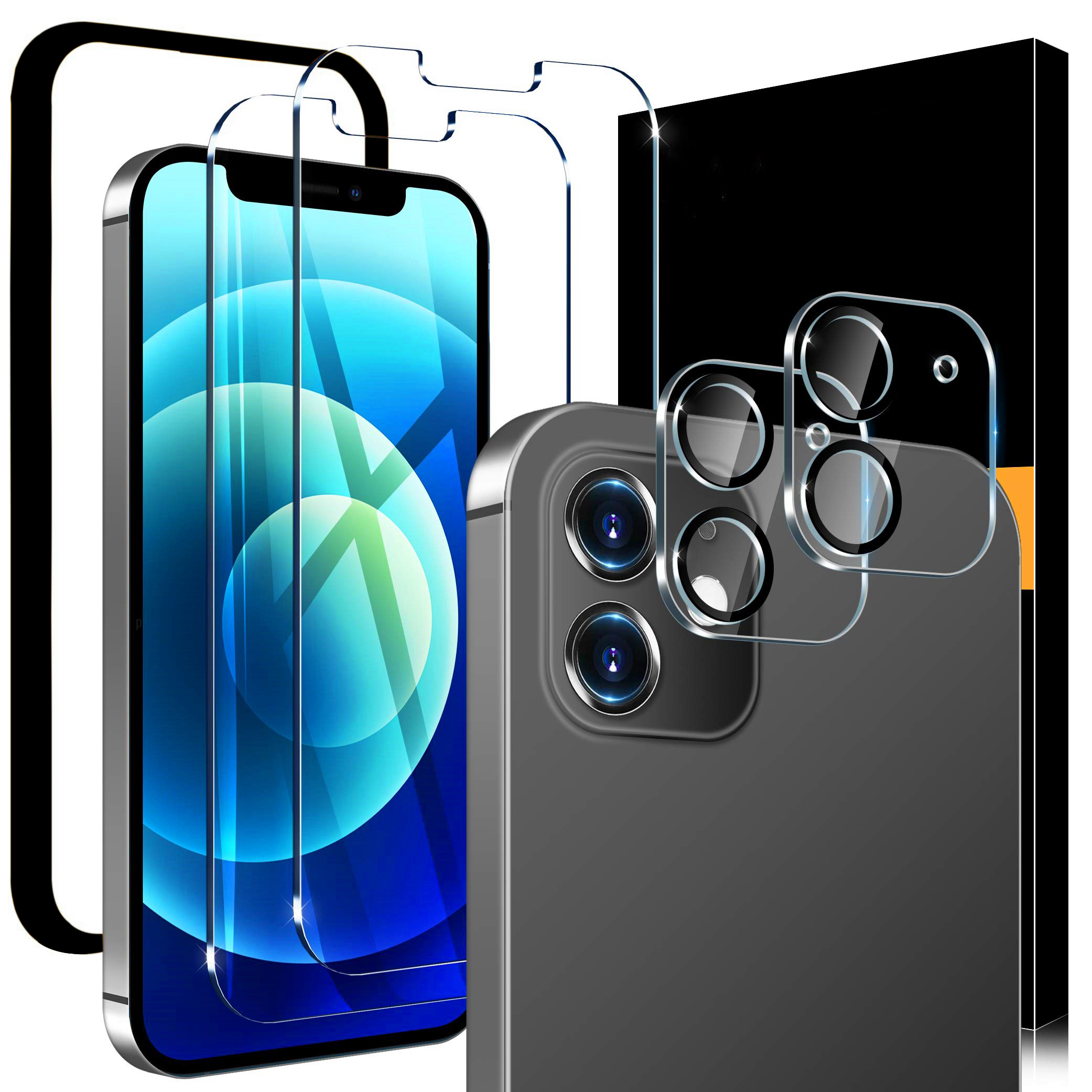 2020 Amazon Совместимость с iPhone 12 2 Упаковка закаленное стекло + 2 пакета Защитная пленка для объектива камеры с простой установкой HD Clear
