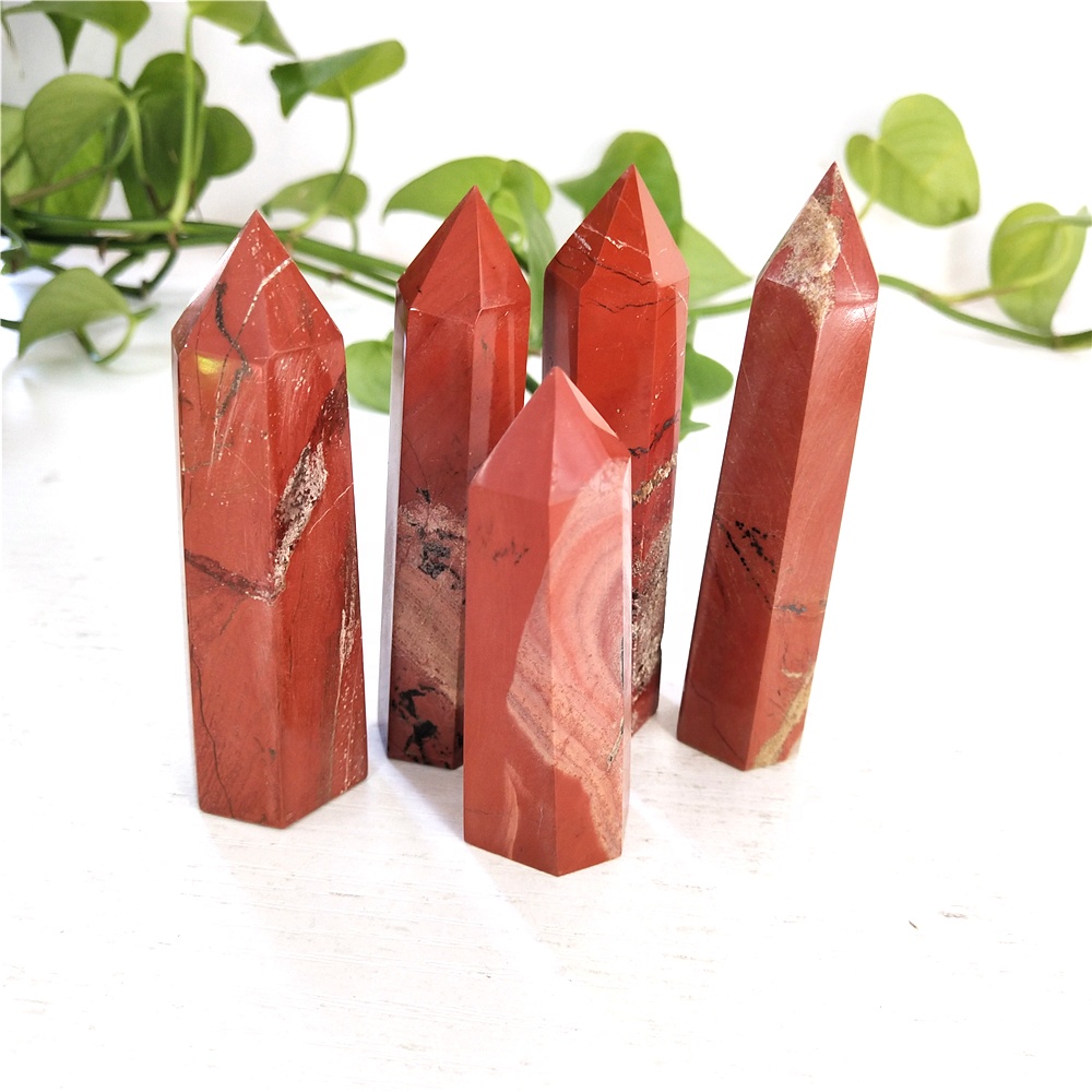 Wholesale Natural Quartz Crystal Wands Hand Carved Healing Red Jasper Towers For Decoration