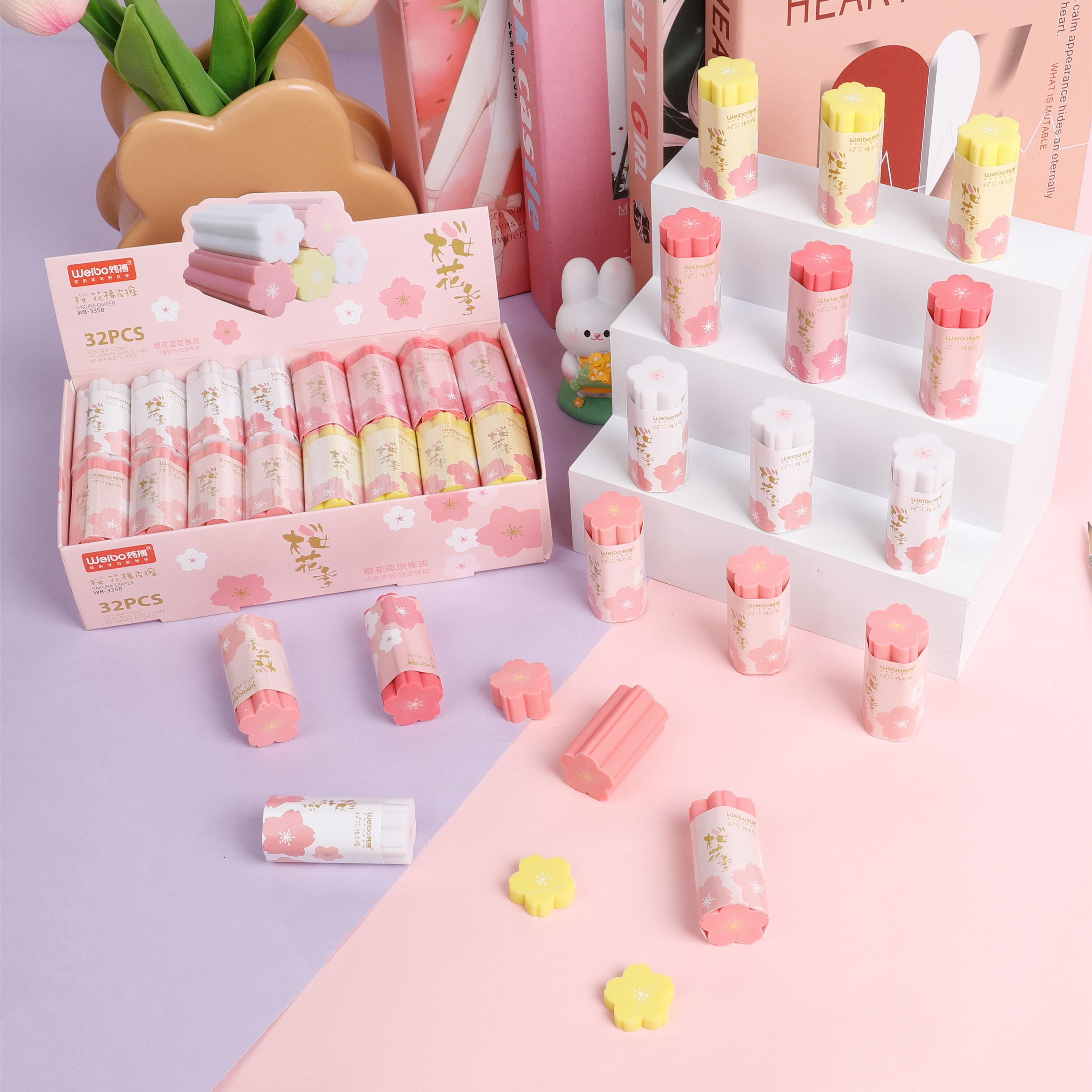 Weibo Wholesale Cherry Blossom Shape Creative Can Cut Eraser Children's Drawing Writing pencil Eraser Student Stationery Prizes