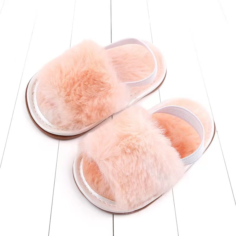 Factory Direct Sale Anti Skid Breathable Warm kids winter Furry girls slippers indoor