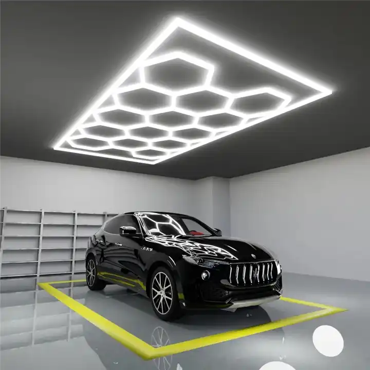 Modern Design Multicolored LED Ceiling Lights For Car Shop Workshop Hexagonal Detailing Garage Lighting
