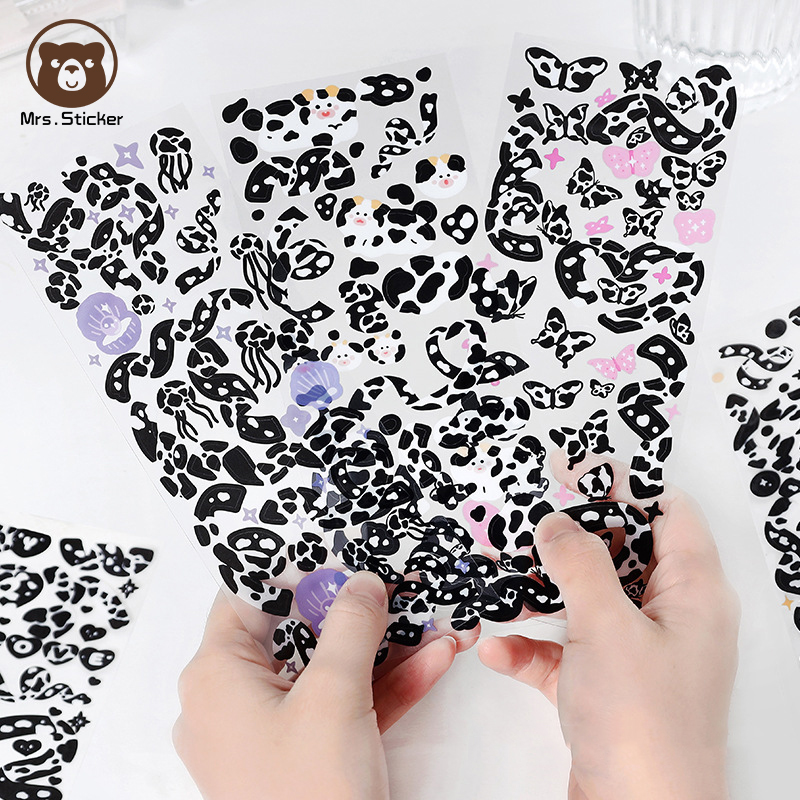 Creative Ins Cows Ribbon Confetti Planner Stickers Cute Cartoon PET Journals Stickers for Decorative Scrapbook,Kpop Album,Diary